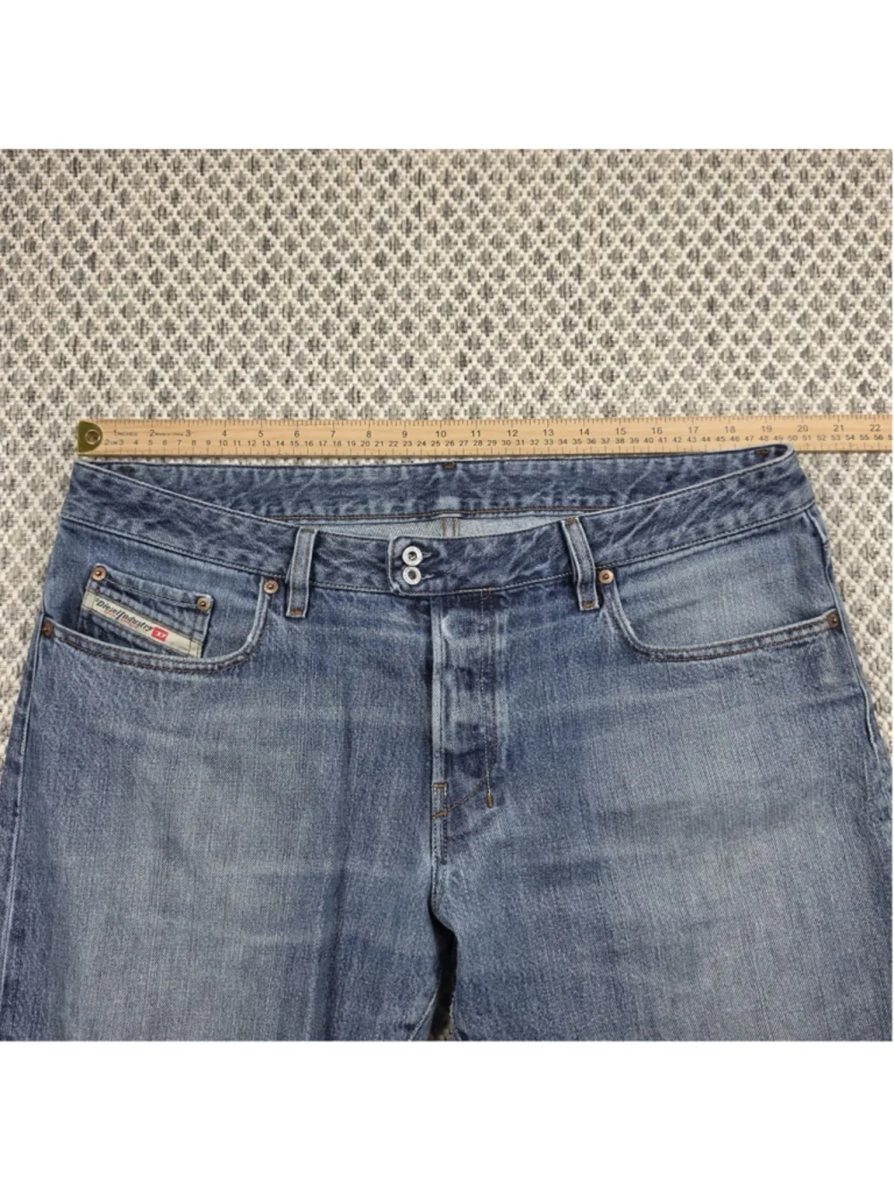 Diesel Industry Men’s 38 Light Wash Button Fly Distressed Straight Leg Jeans